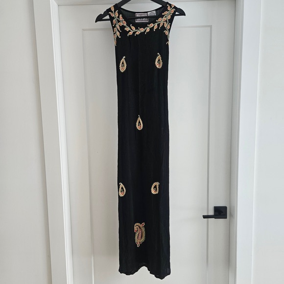 Dresses & Skirts - Embroidered Black Maxi Dress with Paisley Accents